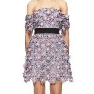 NWT Self-Portrait 3D Floral Off Shoulder Purple Lace Dress $580